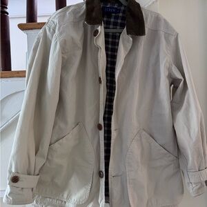 J. Crew Men's Beige Jacket with Dark Brown Collar